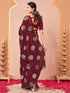 Vasthrlay Vichitra Printed Maroon Saree With Unstitched Blouse Piece