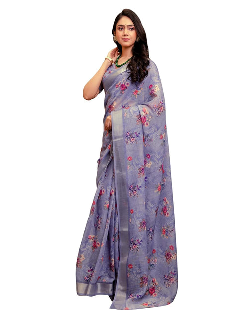 Vasthrlay Womens Printed Unstitched White Saree