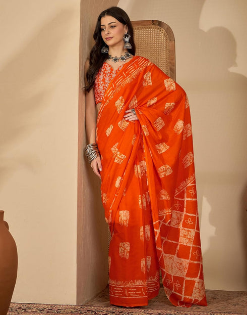 Vasthrlay Womens Printed Unstitched White Saree