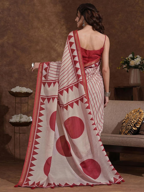 Vasthrlay Weaving Printed Unstitched Dusty Pink Saree