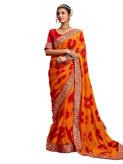 Vasthrlay Georgette Embroidery Pink Saree