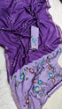 Vasthrlay Mulmul Linen Cotton Saree | Purple And Lavender Printed Pallu Zari Border