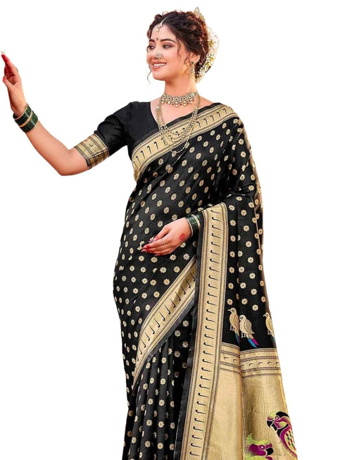 Vasthrlay Weaving Paithani Unstitched Teal Saree