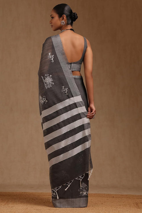 Vasthrlay Charcoal Chanderi Thread