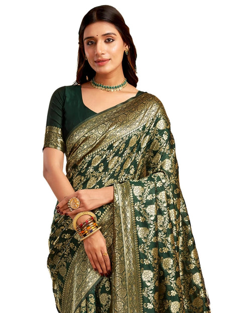 Vasthrlay Womens Banarasi Unstitched Olive Green Saree