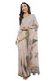 Vasthrlay Off White5 Rose Botanical Printed Linen Saree With Self Woven Border And Unstitched Blouse Piece