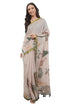 Vasthrlay Womens Off White 5 Botanical Printed Linen Saree With Self Woven Border And Unstitched Blouse Piece