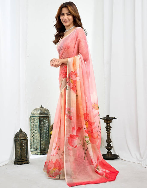Vasthrlay Unstitched Readymade Traditional Pink Saree
