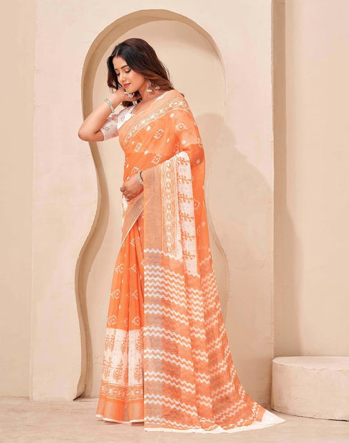 Vasthrlay Embroidery Bandhani Unstitched Orange Saree