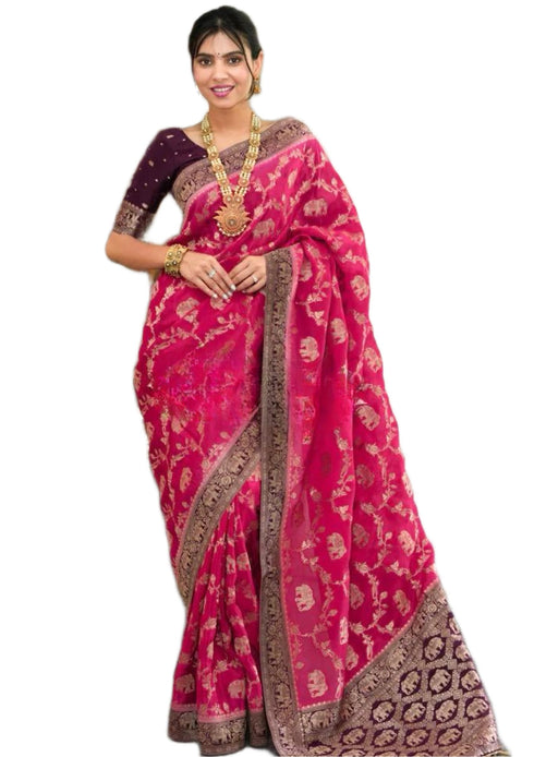 Vasthrlay Banarasi Elephant Unstitched Saree