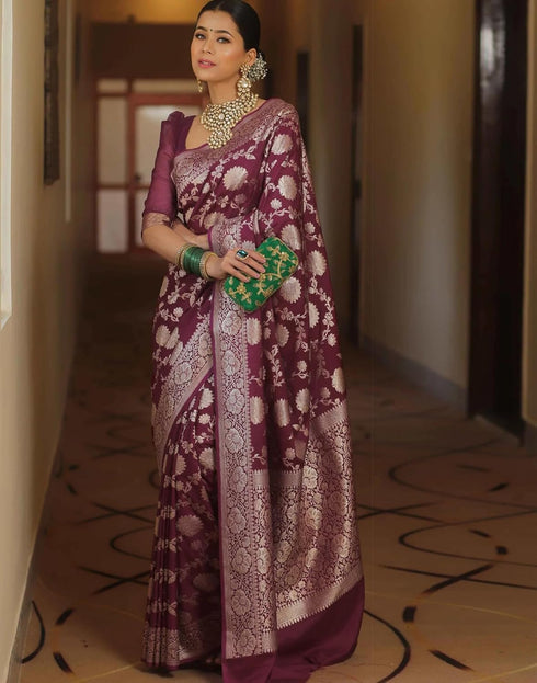 Vasthrlay Womens Banarasi Unstitched Olive Green Saree