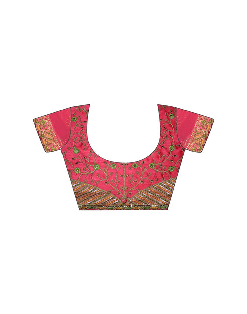 Vasthrlay Bandhani Printed Georgette Sequence Lace Scalloped Border Dark Peach Saree with Unstitched Blouse Piece
