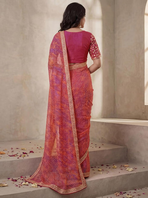Vasthrlay Georgette Embroidery Unstitched Orange Saree