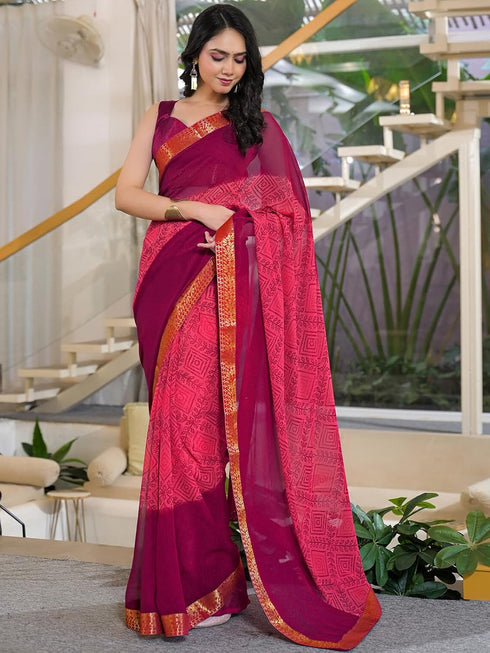 Vasthrlay Georgette Bandhani Unstitched Pink Saree