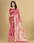 Vasthrlay Banarasi Jacquard Rani Pink | Golden Saree With Unstitched Blouse Piece