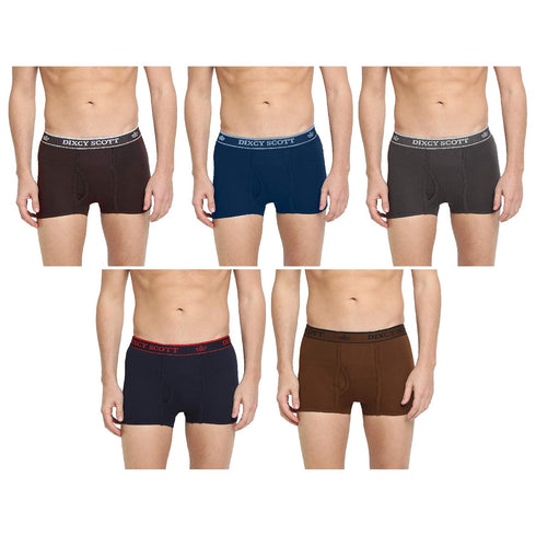 Dixcy Scott Men's Cotton Trunks (Pack of 5) (SWISHTRUNK-P5_Navy/Dark Grey/Lt Coffee Brown/Denim Blue/Wine