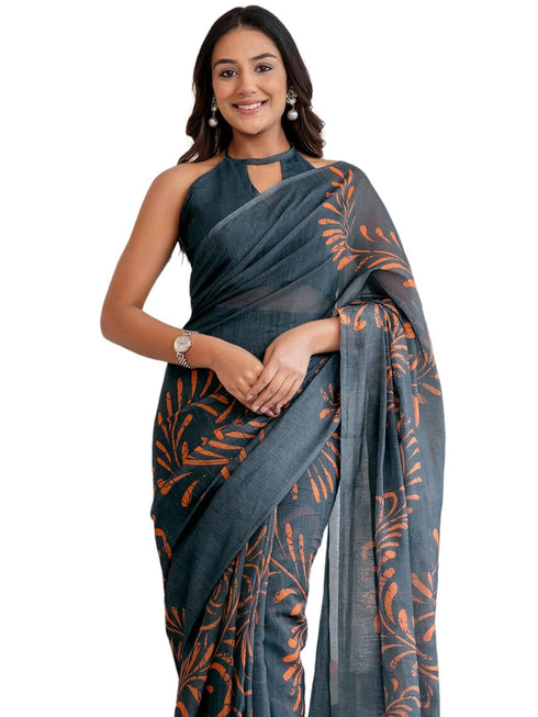 Vasthrlay Womens Printed Unstitched Dusty Pink Saree