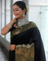 Vasthrlay Banarasi Jacquard Unstitched Dark Green Saree