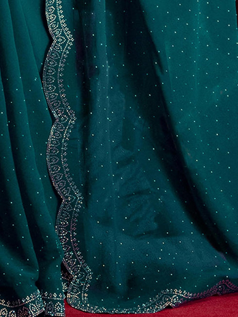 Vasthrlay Georgette Scalloped Navy Navy Blue Saree
