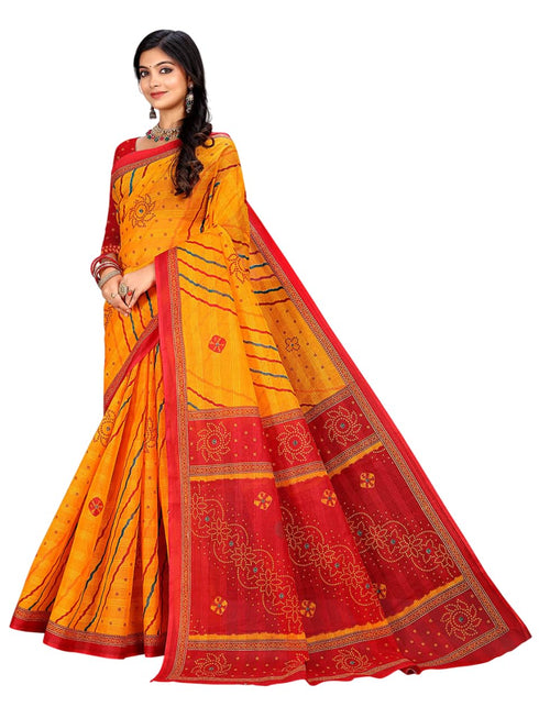 Vasthrlay Bandhani Swarovski Traditional Red Saree