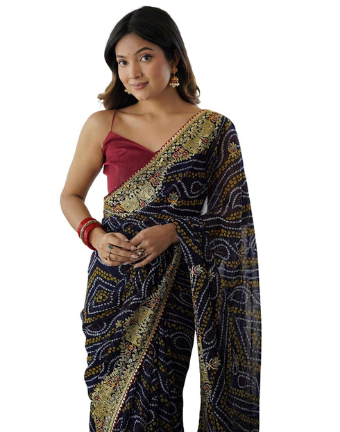 Vasthrlay Georgette Embroidery Unstitched Pink Saree