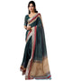 Vasthrlay Womens Printed Dark Grey Saree With Unstitched Blouse Piece