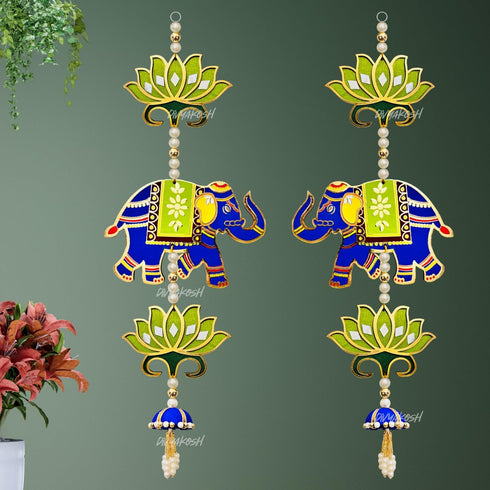 Divyakosh Entry Door Decoration Hanging | Green Lotus with Elephant Door Toran