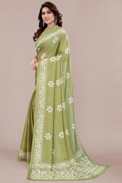 Vasthrlay Fashion Chiffon Printed Parrot Ethnic Wear