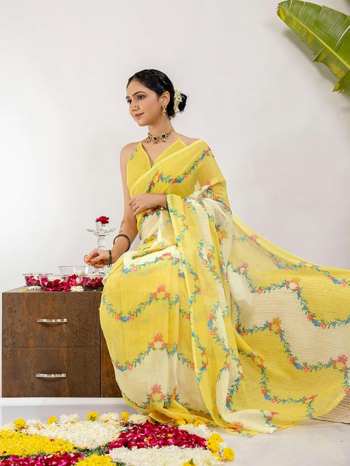 Vasthrlay Printed White1 White Saree