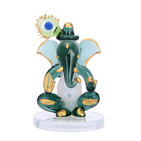 AFAST Green Crystal Glass Lord Ganesha Idol Showpiece for Home Decor, Car Dashboard, Mandir & Office Desk