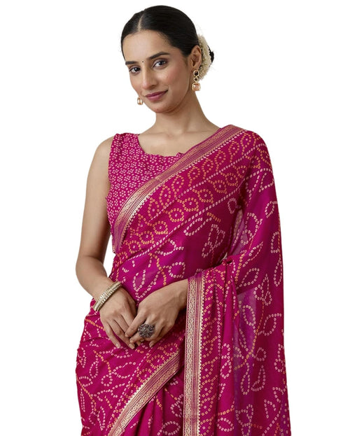 Vasthrlay Georgette Bandhani Unstitched Purple Saree
