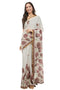 Vasthrlay Womens Off White Botanical Printed Linen Saree With Self Woven Border And Unstitched Blouse Piece