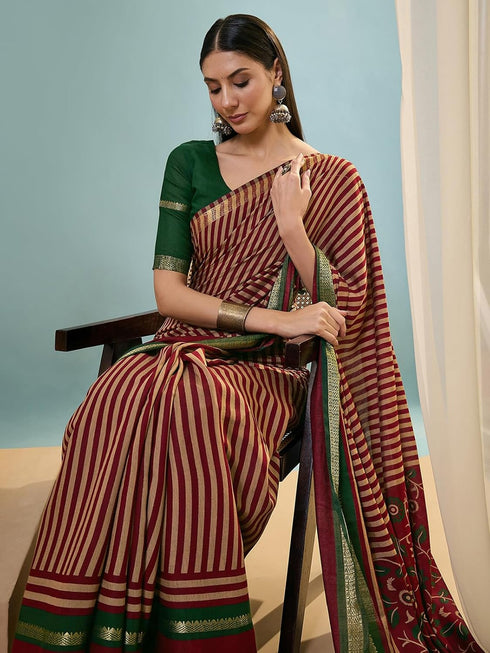 Vasthrlay Printed Tassels Cream Saree