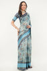 Vasthrlay Cerulean Blue Patchwork Print Polyester Saree With Zari Border And Unstitched Blouse Piece