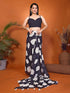 Vasthrlay Women'S Navy Blue And White Faux Georgette Abstract Print Ready To Wear Saree