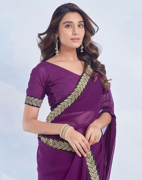 Vasthrlay Georgette Boarder Unstitched Red Saree