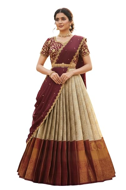 Vasthrlay South Indian Style Unstitch Half Saree Lehenga Choli For Women | Pl235