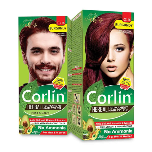 Corlin Herbal Permanent Hair Color Cream, Burgundy (Pack of 2)