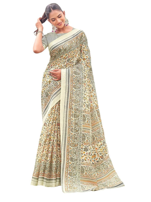 Vasthrlay Womens Abstract Unstitched Off White Saree