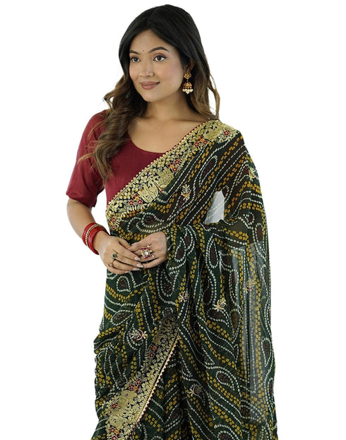 Vasthrlay Georgette Embroidery Red2 Saree With Unstitched Blouse Piece