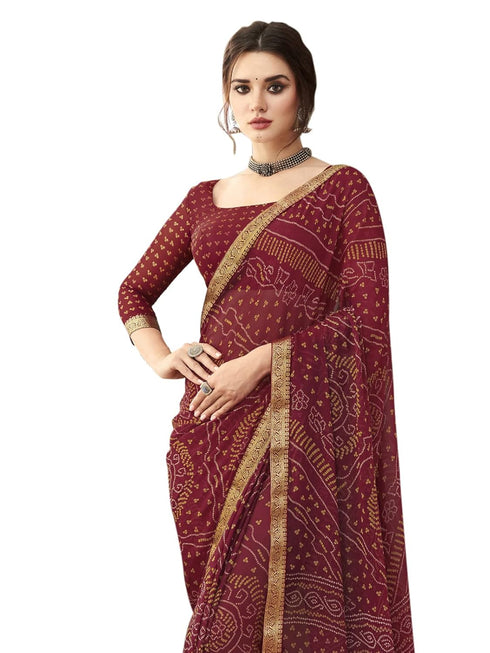 Vasthrlay Bandhani Printed Chiffon Maroon Saree