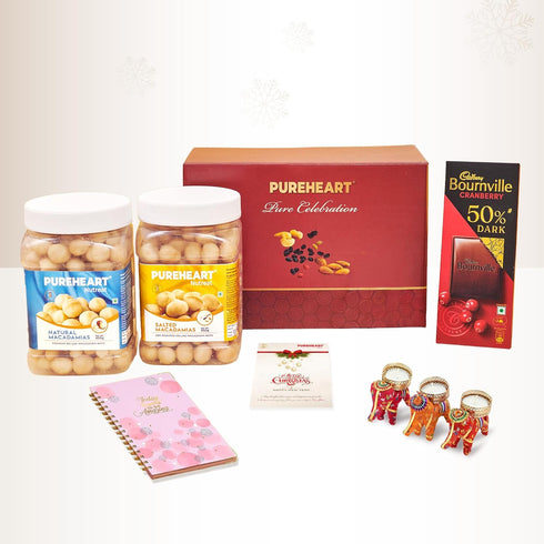PUREHEART Christmas & New Year Celebration Gift Hamper | Premium Gift Box with Natural and Salted Macadamia (650g each)