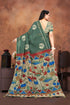 Vasthrlay Pure Linen Cotton Green Saree with Kalamkari Print Border