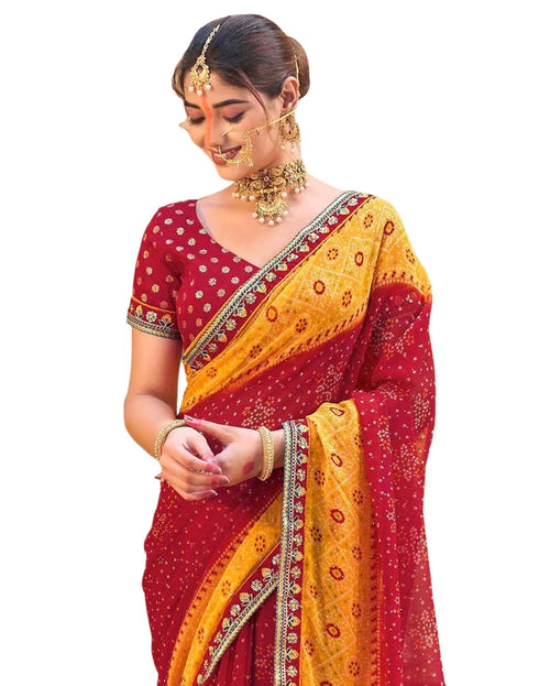 Vasthrlay Georgette Embroidery Unstitched Red Saree