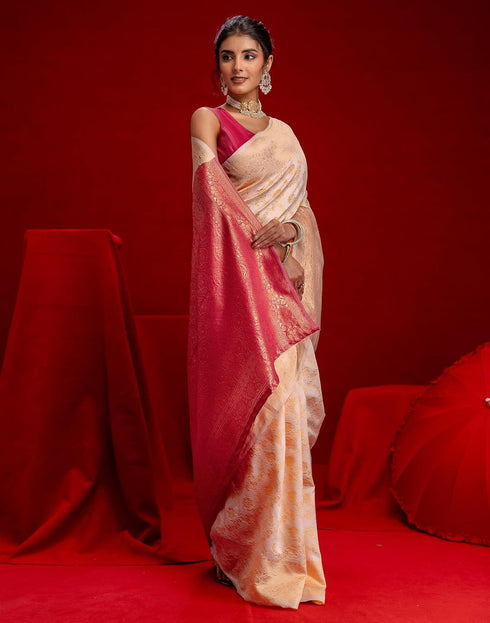 Vasthrlay Womens Weaving Unstitched Cream Saree
