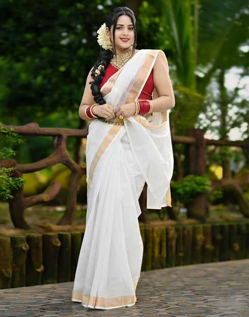 Vasthrlay Womens Unstitched Blouse White Saree