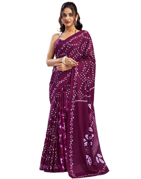 Vasthrlay Womens Printed Wine Saree With Unstitched Blouse Piece
