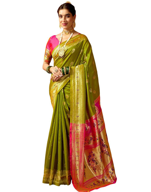 Vasthrlay Paithani Banarasi Unstitched Green Saree