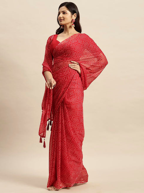 Vasthrlay Chiffon Bandhani Printed Teal Saree