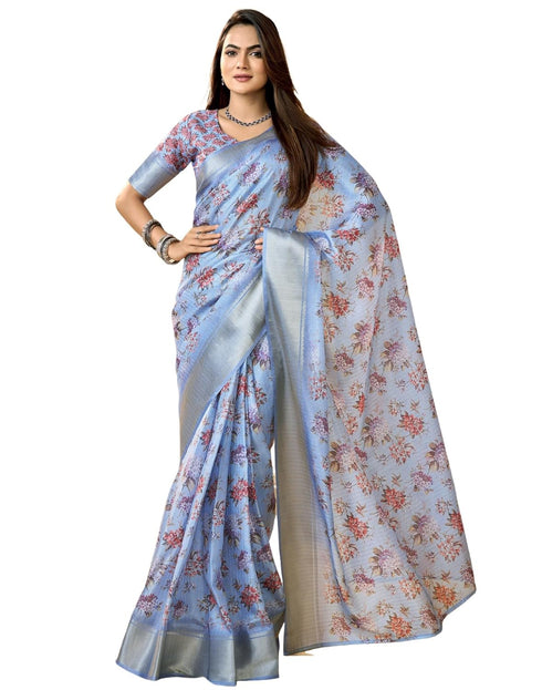 Vasthrlay Womens Printed Unstitched Beige Saree